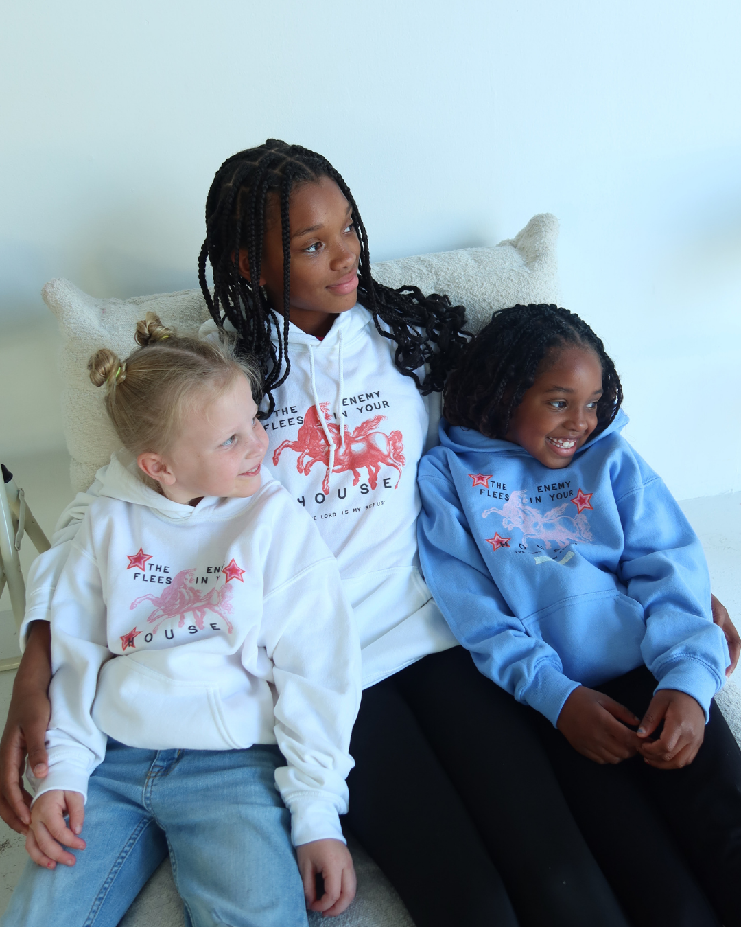Youth Hoodie - 'The Enemy Flees in Your House' Pink Cowboy Graphic