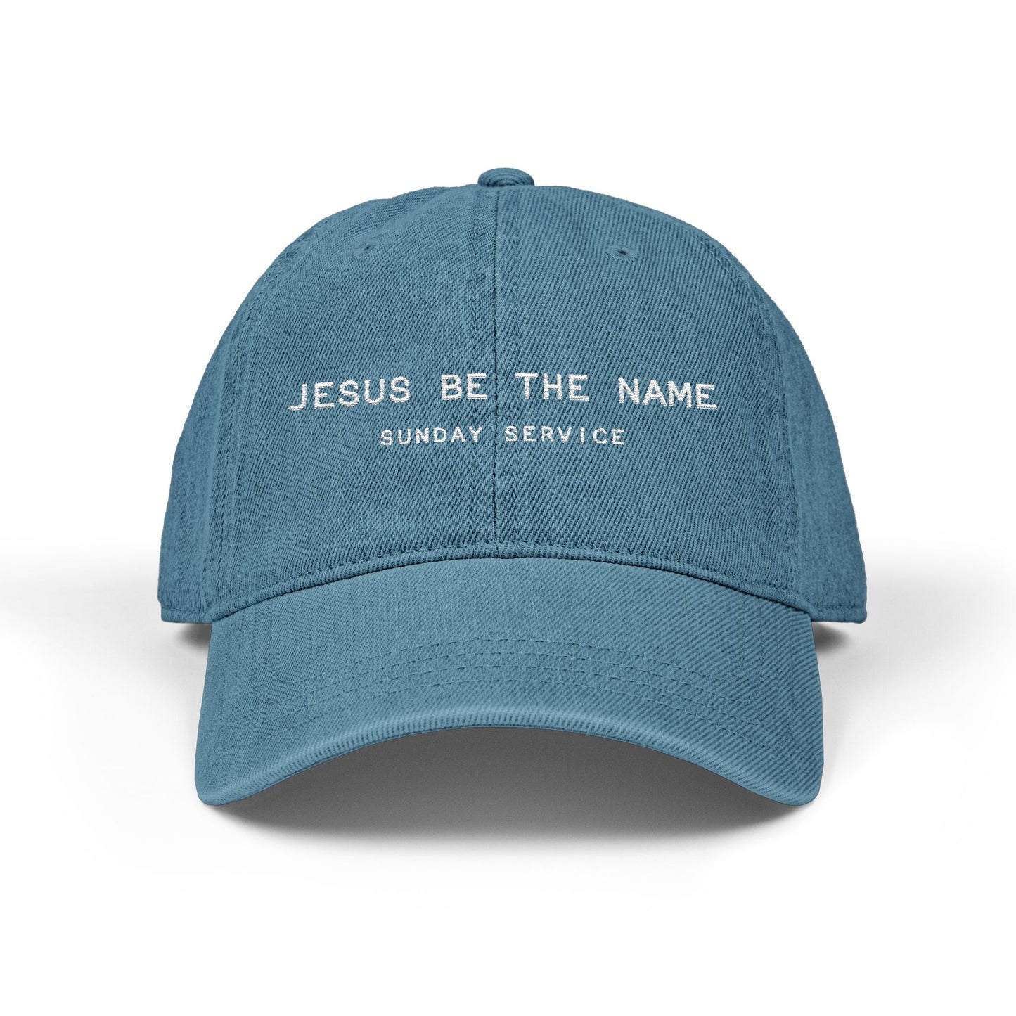 Embroidered Denim Hat — "Jesus Be The Name"