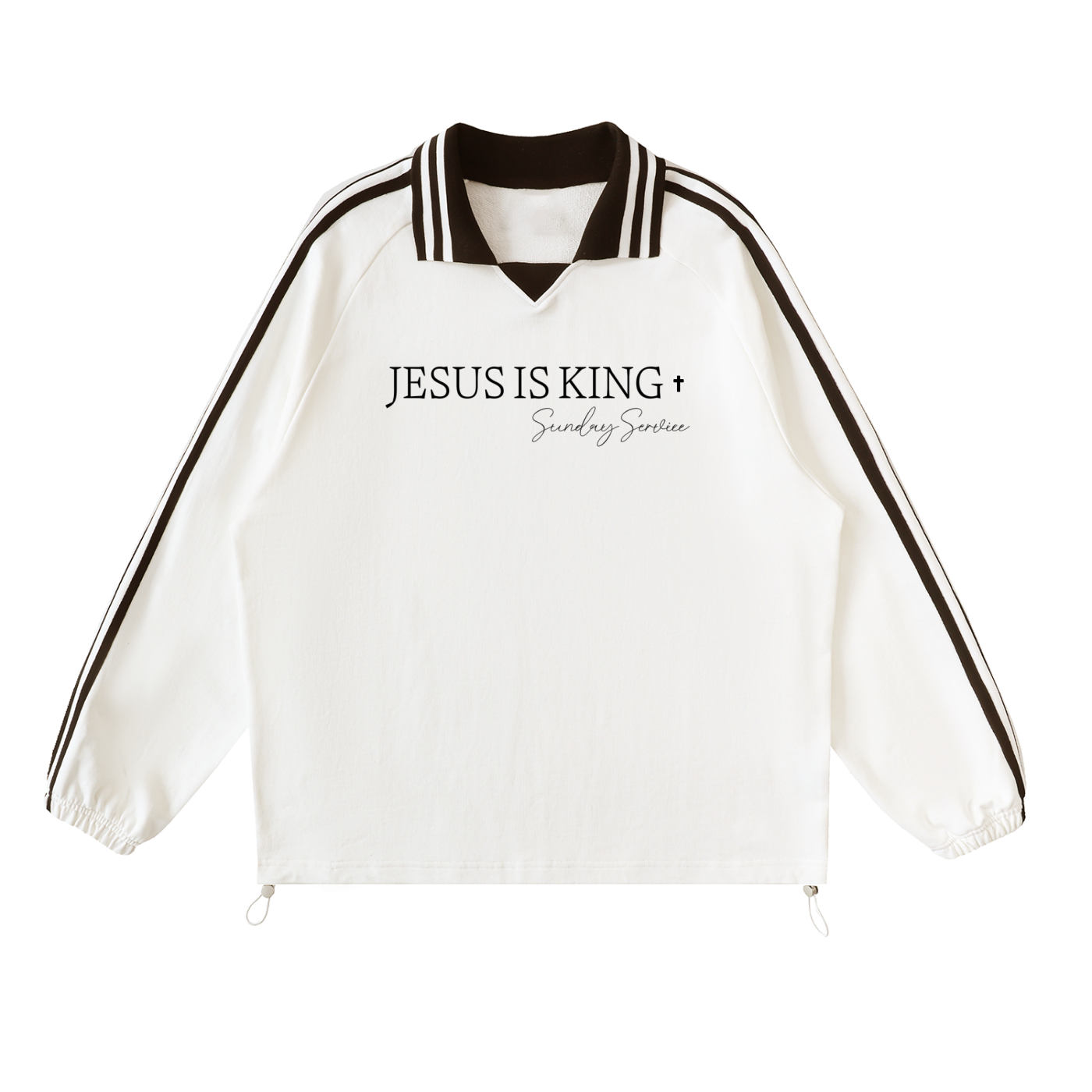 Contrast Striped Lapel Collar Sweatshirt