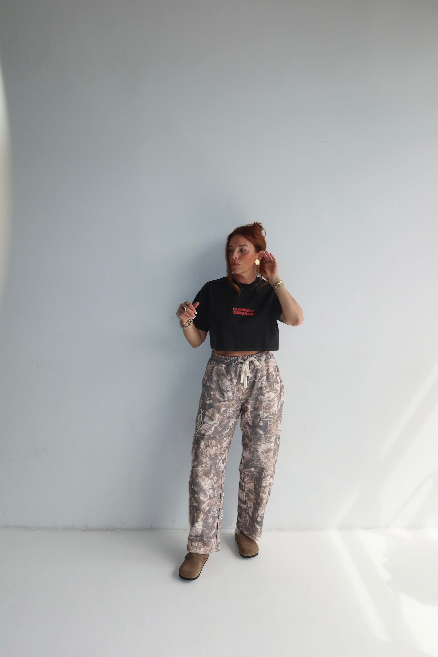 "Sunday Service" french terry camo pants