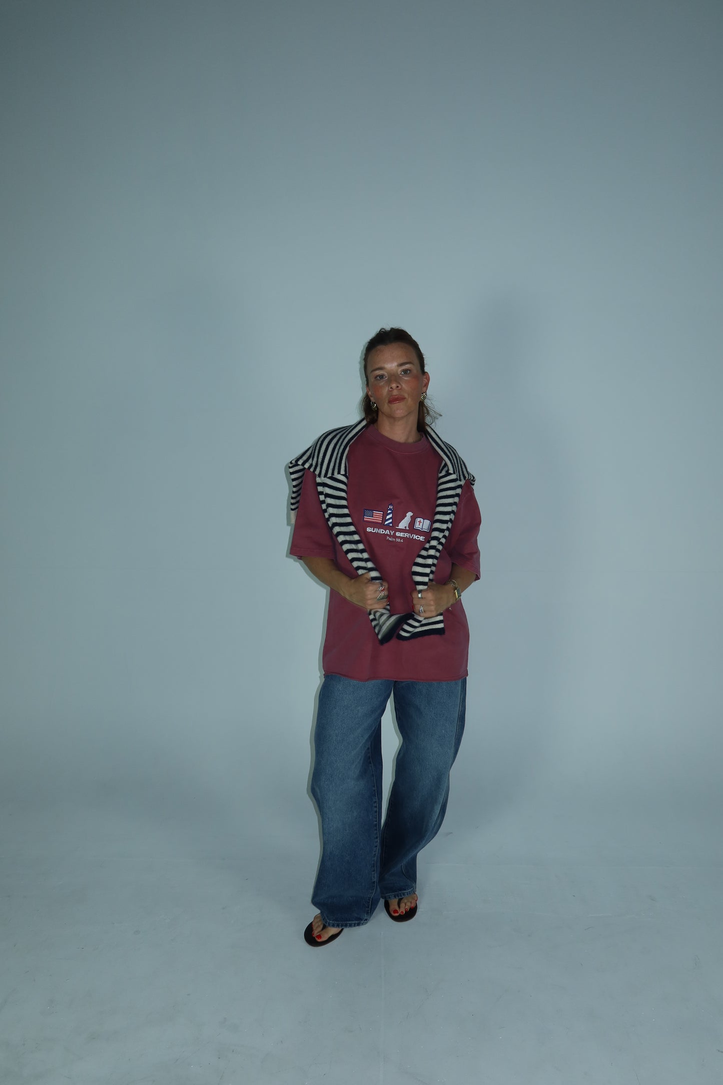 Embroidered Americana raw hem tee