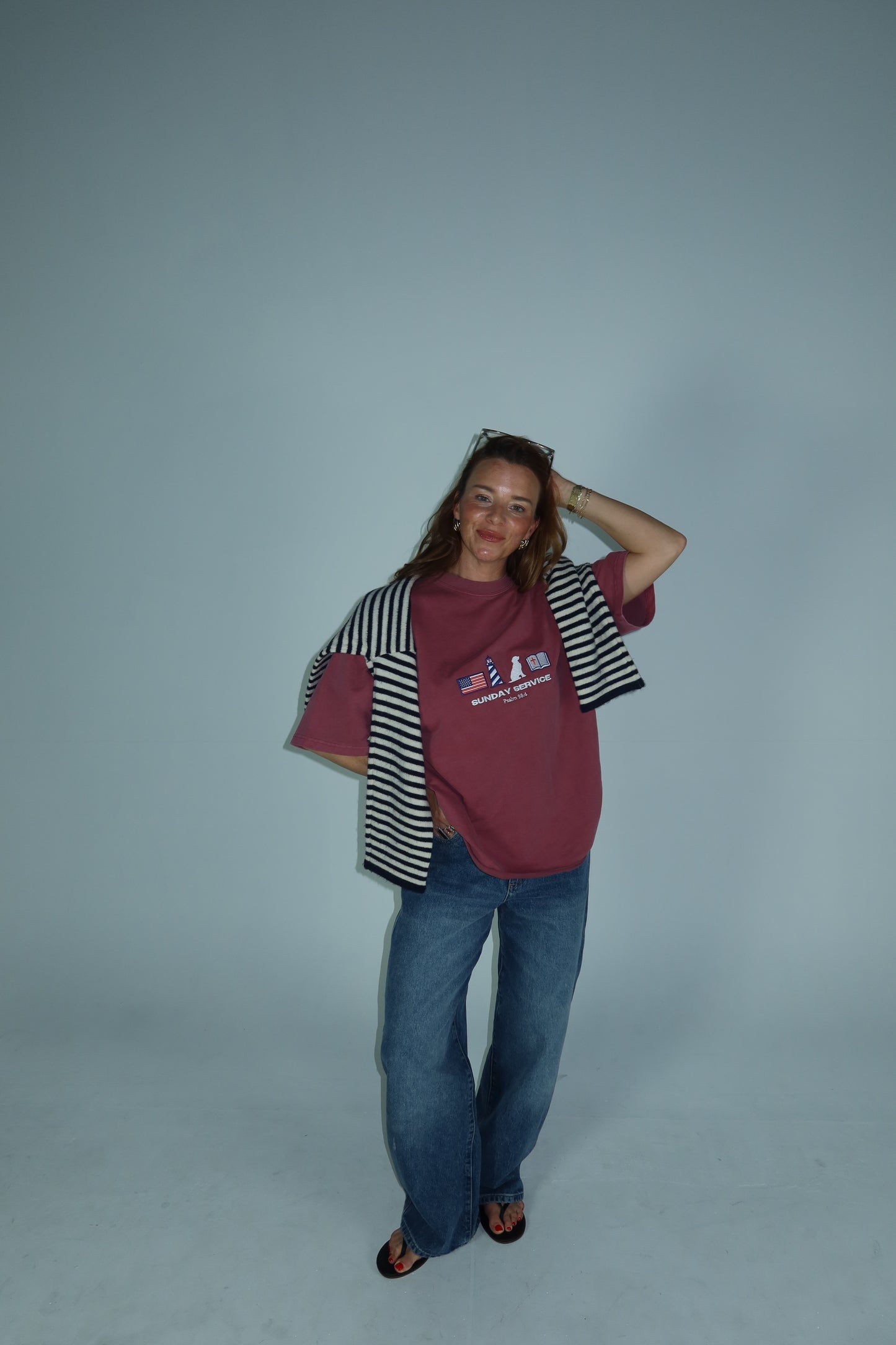 Embroidered Americana raw hem tee