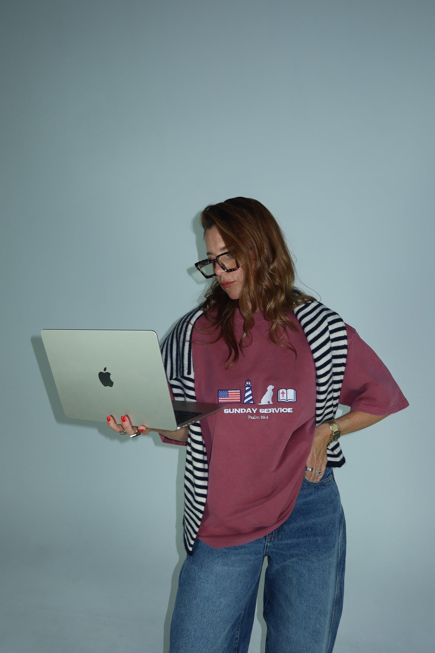 Embroidered Americana raw hem tee